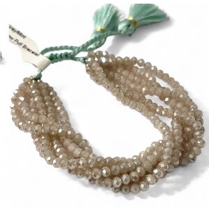 NWT Vintage Multi-Strand shimmery moonstone Beaded Bracelet w Green pull tie